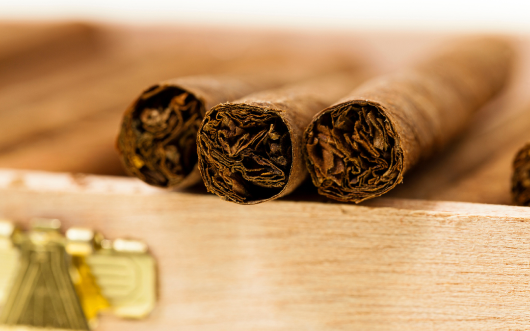 THree cigars sticking out of a box